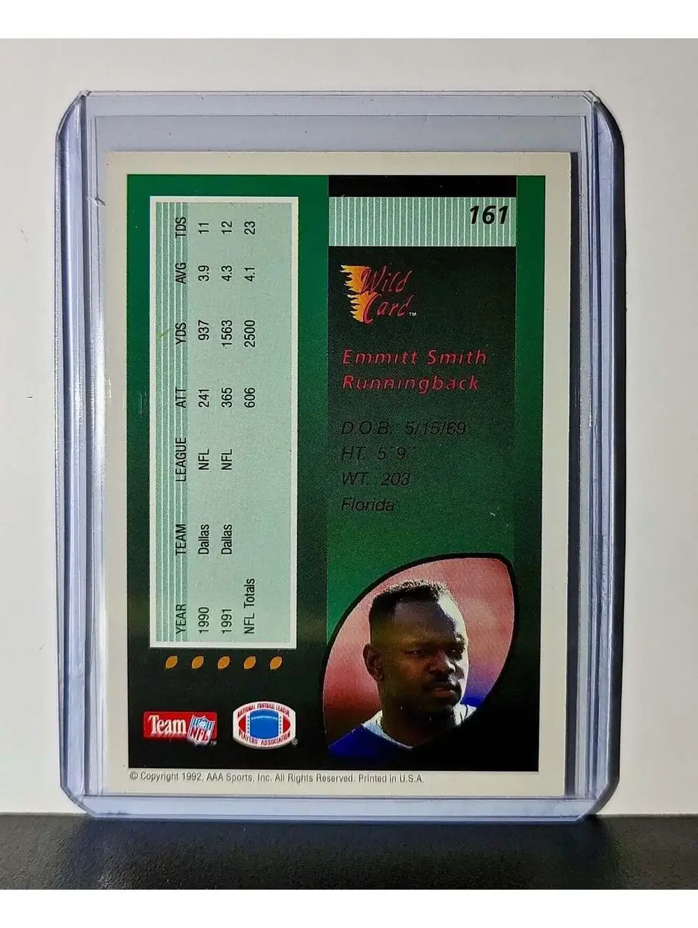 Emmitt Smith 1992 Wild Card NFL #161 Card Dallas Cowboys